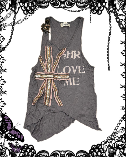 Share Spirit Letter Print and Jewel Tank Top