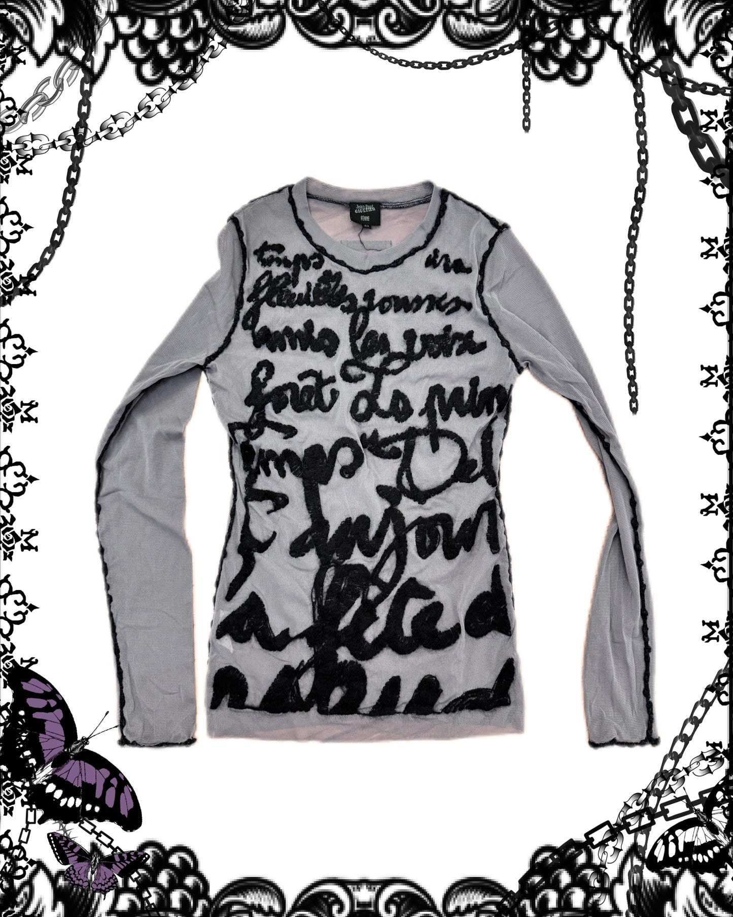 Jean Paul Gaultier Letter Print Mesh Top