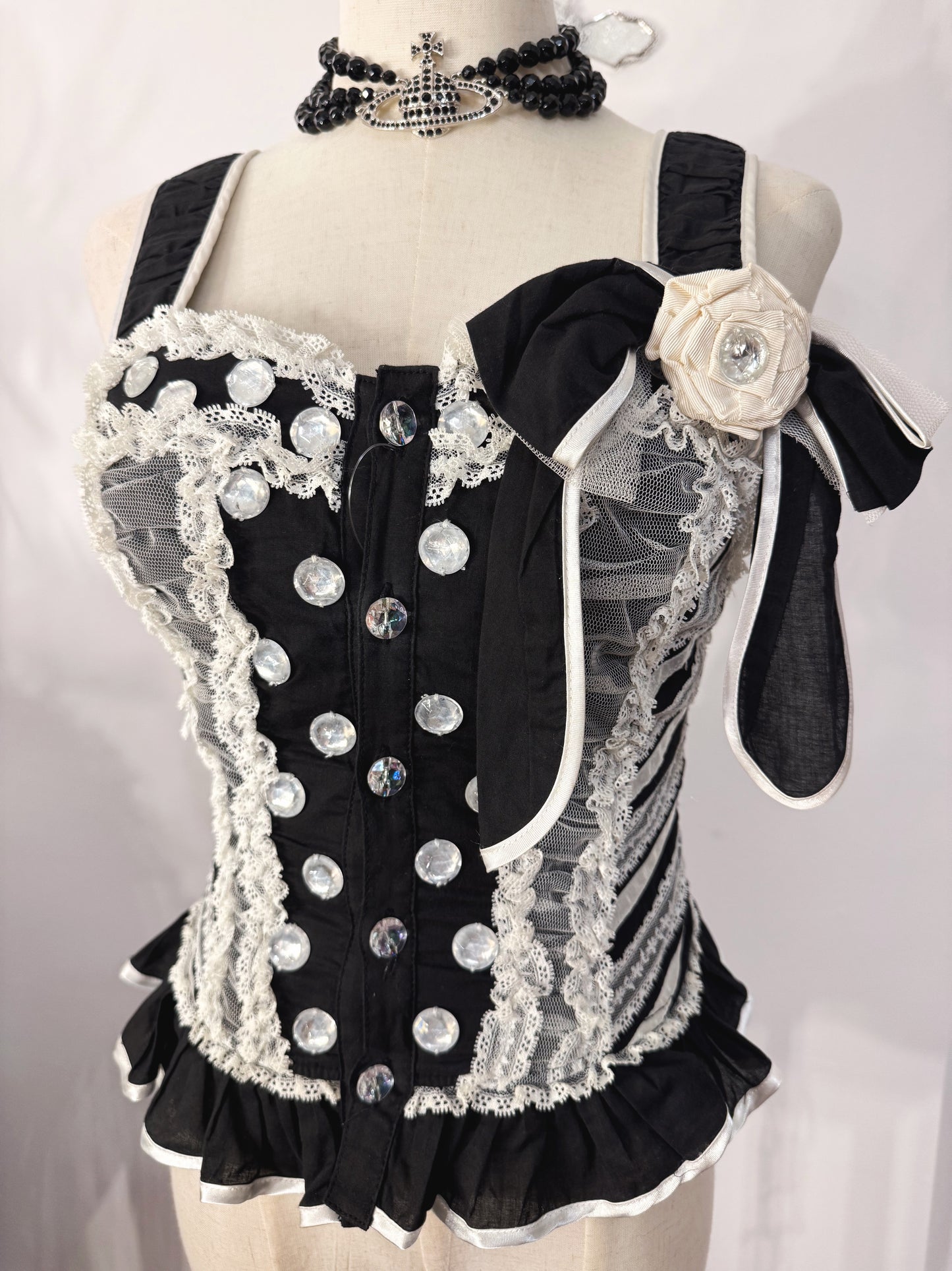 Algonquins Lace and Jewel Lace-Up Top