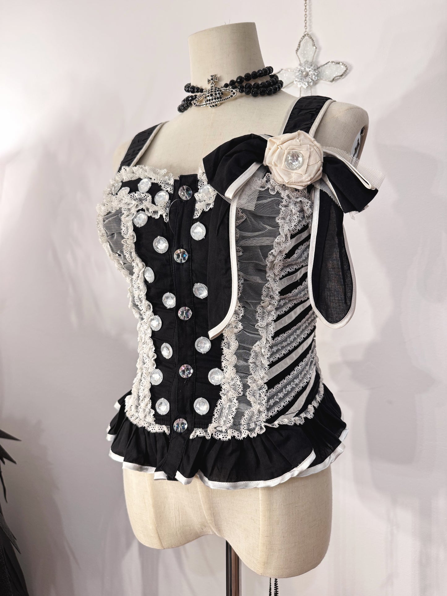 Algonquins Lace and Jewel Lace-Up Top