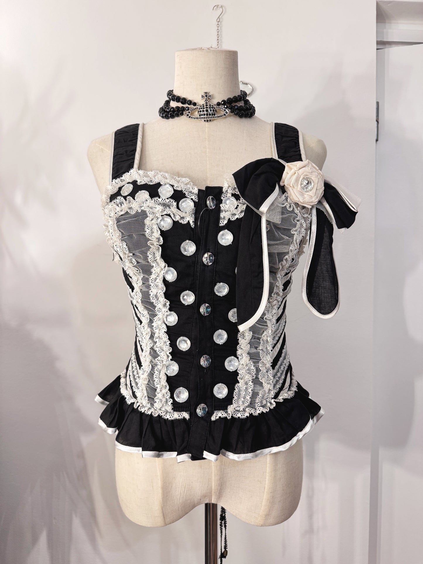 Algonquins Lace and Jewel Lace-Up Top