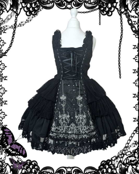 h.Naoto Frill Black Mesh Lace Up JSK