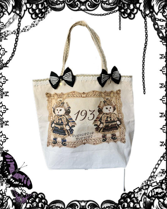 Cat Print Bow Tote Bag
