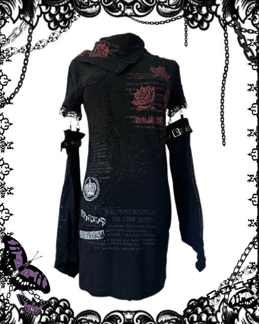 Mad Punks Rose and Skull Print Top with Detachable Sleeves