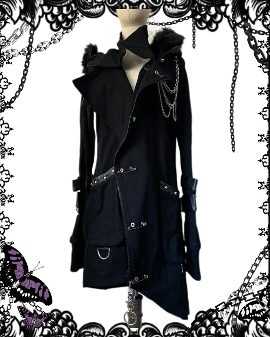 Sexpot Revenge Strap Dress Coat with Fur Hood