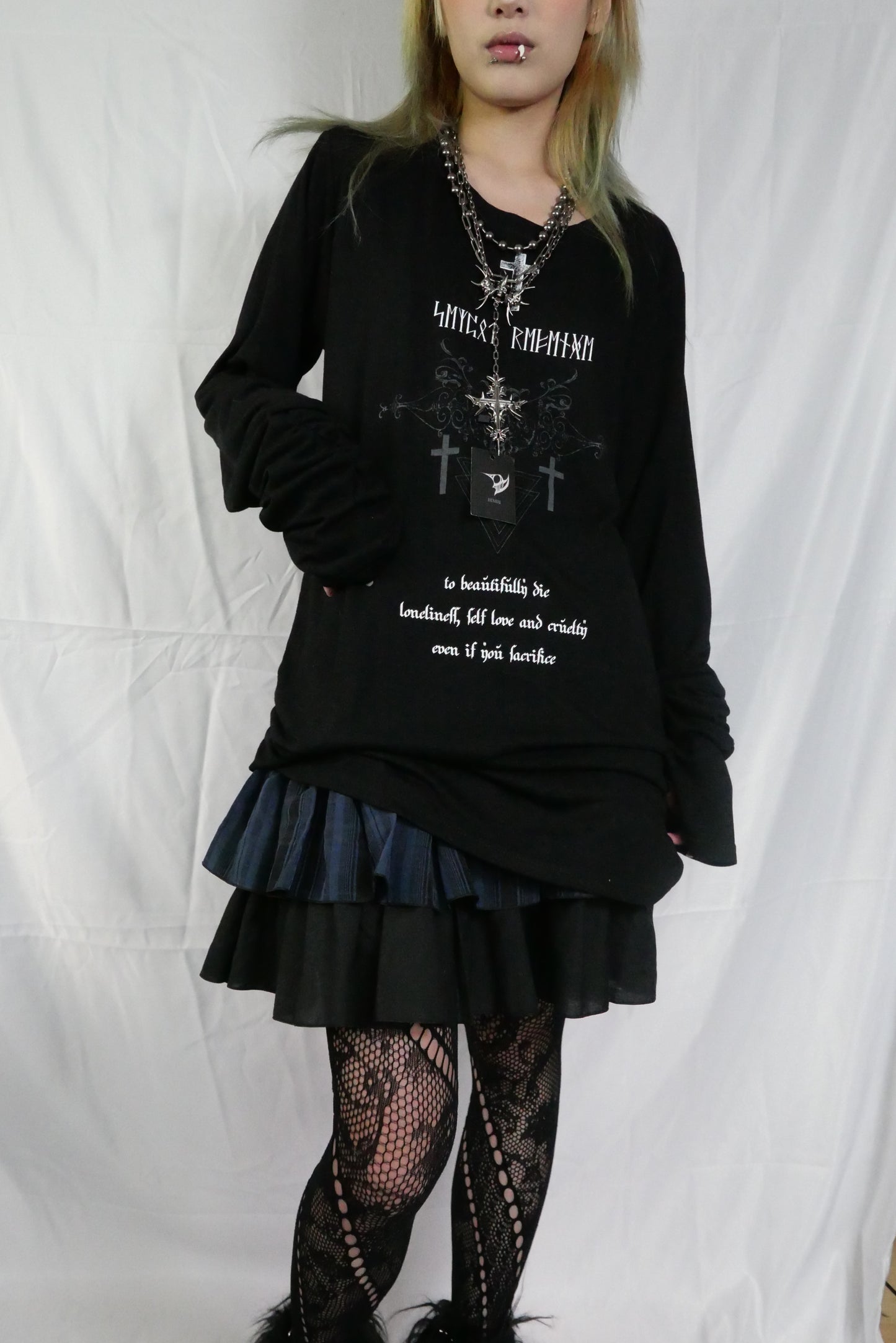 Sexpot Revenge Cross Print Long-Sleeves Shirt
