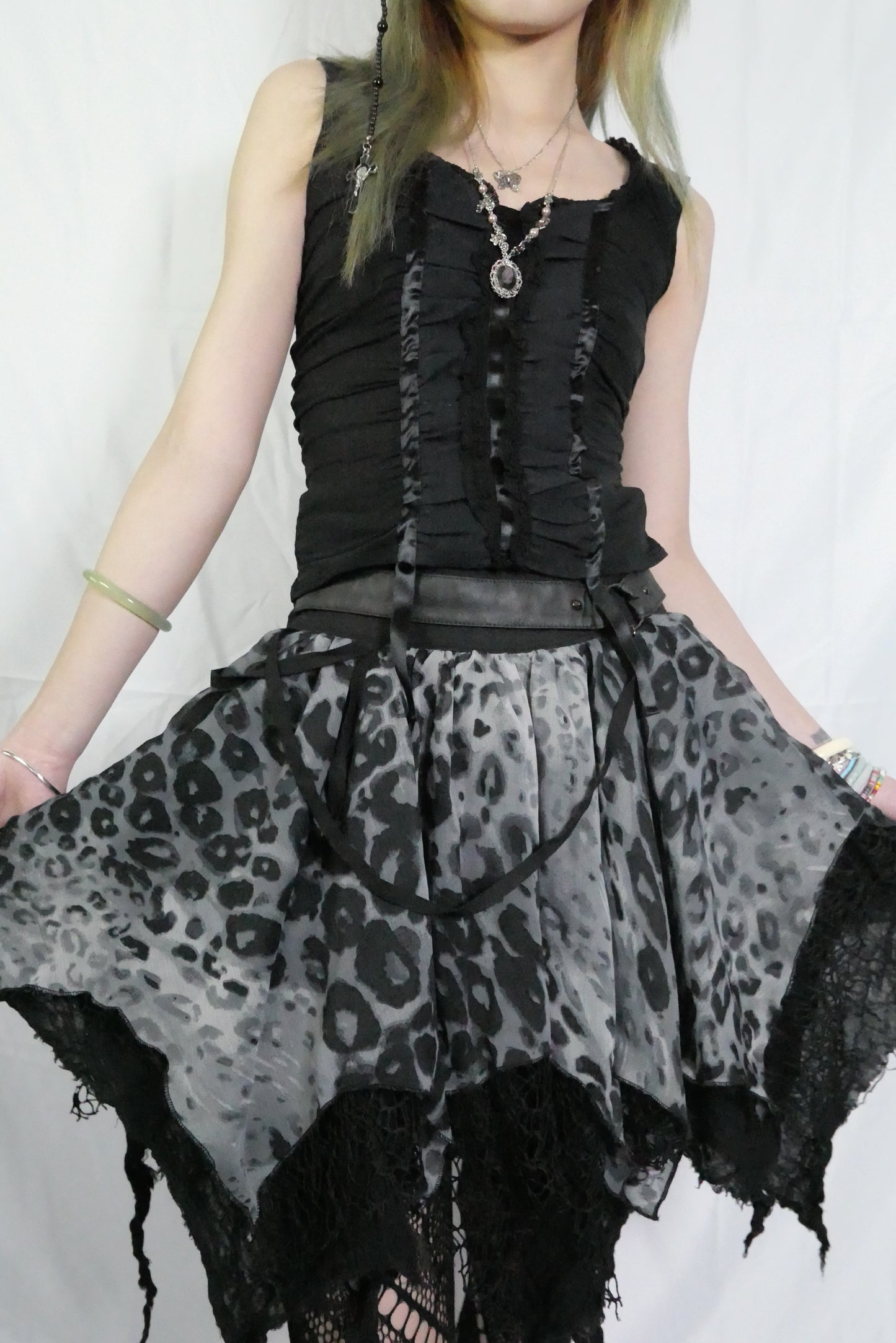 Sexpot Revenge Black Leopard Print Multi Layers Skirt with Legcuffs
