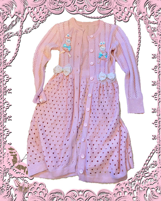 Pink Bow Long Cardigan