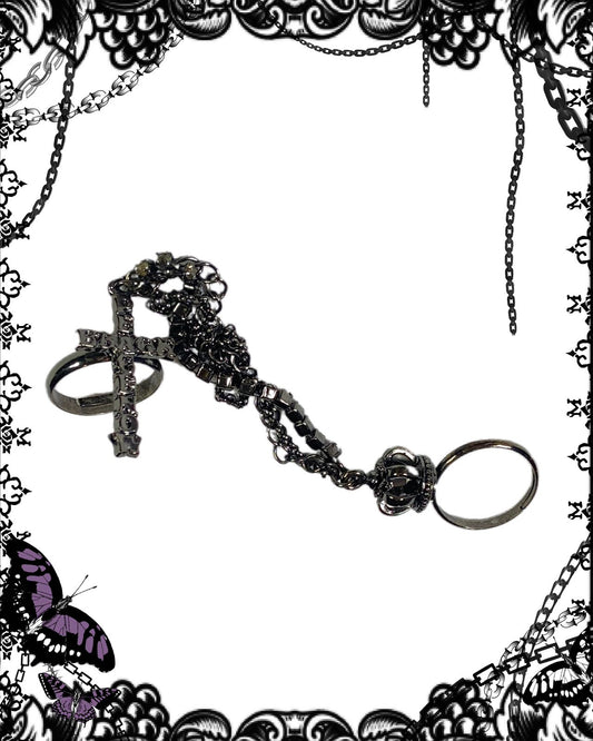 Black Peace Now Cross Chain Ring Set