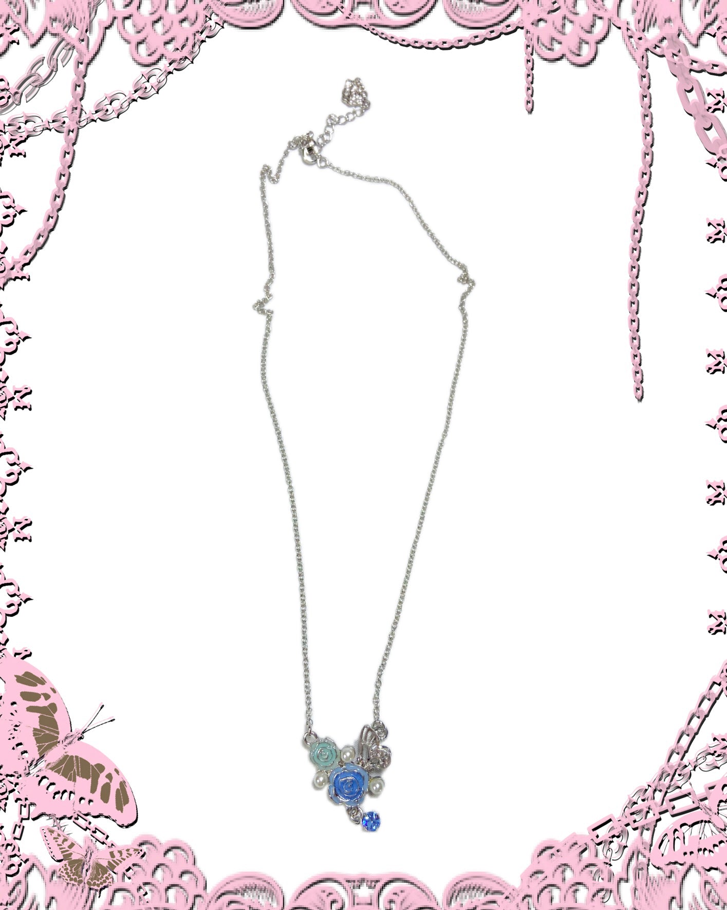 Axes Femme Blue Rose Butterfly Necklace