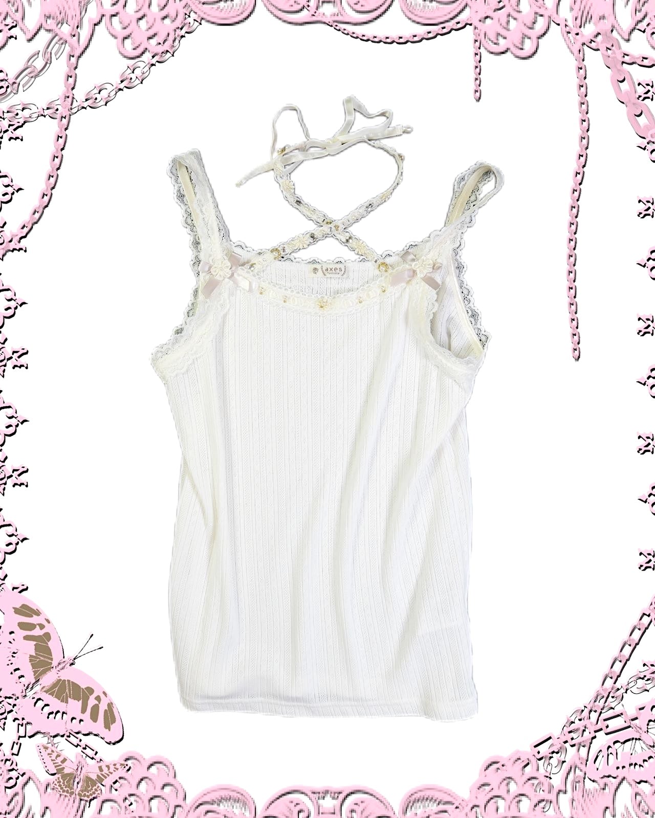Axes Femme Jewel Lace White Tank Top