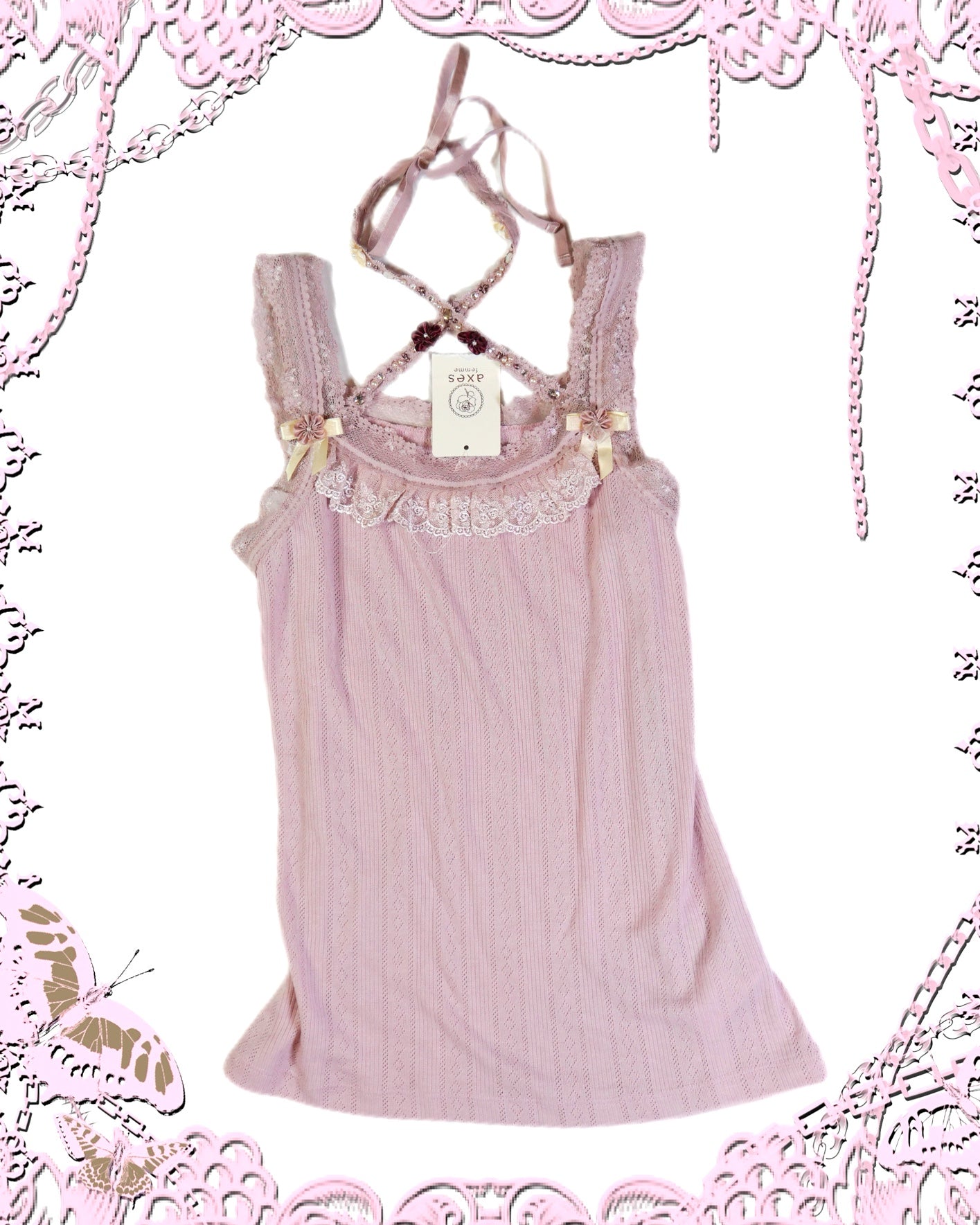 Axes Femme Jewel Lace Pink Tank Top