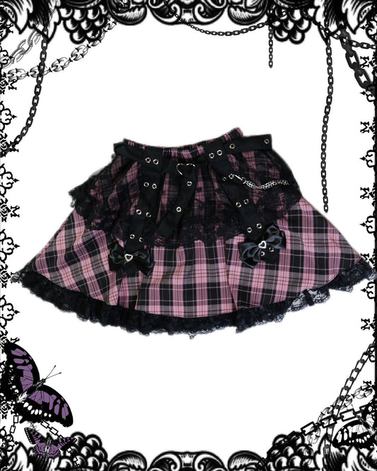 ACDC RAG Heart Lace Plaid Skirt