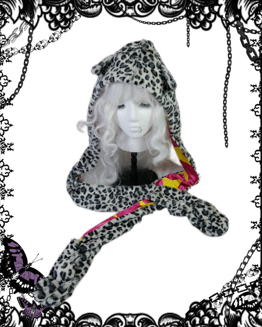 Leopard Print Cat Ear Hooded Scarf