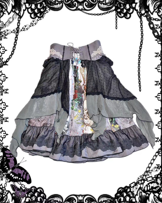 OZZ ON Floral Print 2-Layers Skirt