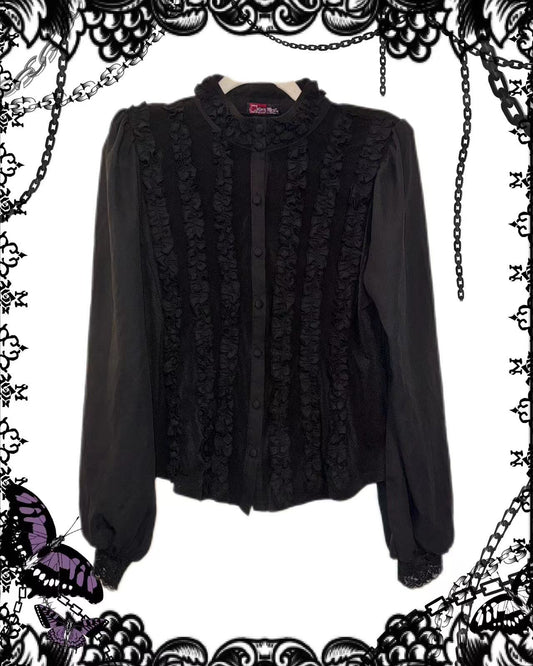 Black Peace Now Black Ruffle Button Up