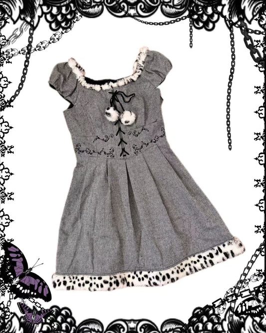 Secret Honey Fur Collar Lace-Up Dress