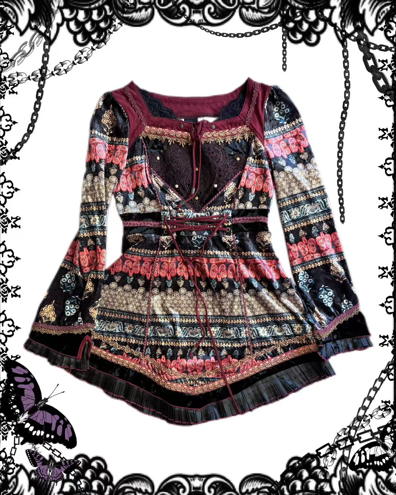 OZZ ON Tile Print Lace-Up Dress