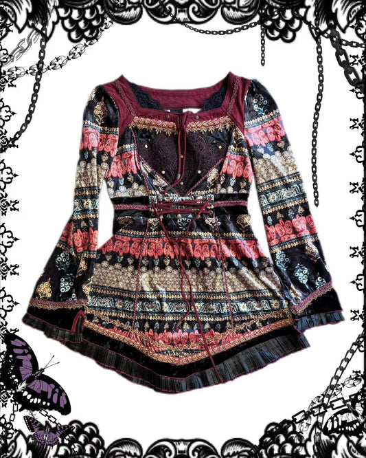 OZZ ON Tile Print Lace-Up Dress