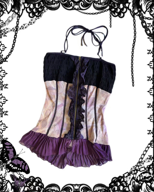 OZZ ON Purple Lace Halter Top