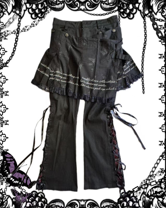 h.Naoto Lace-Up Pants with Detachable Skirt