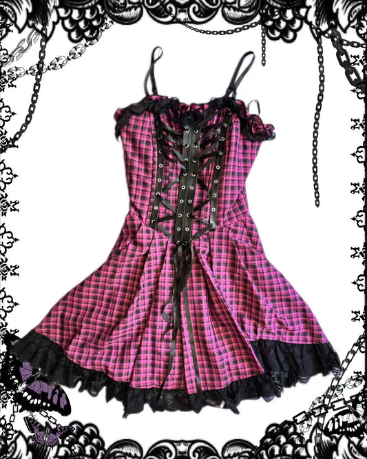 Dark in Love Plaid Lace-Up Tank Top Dress