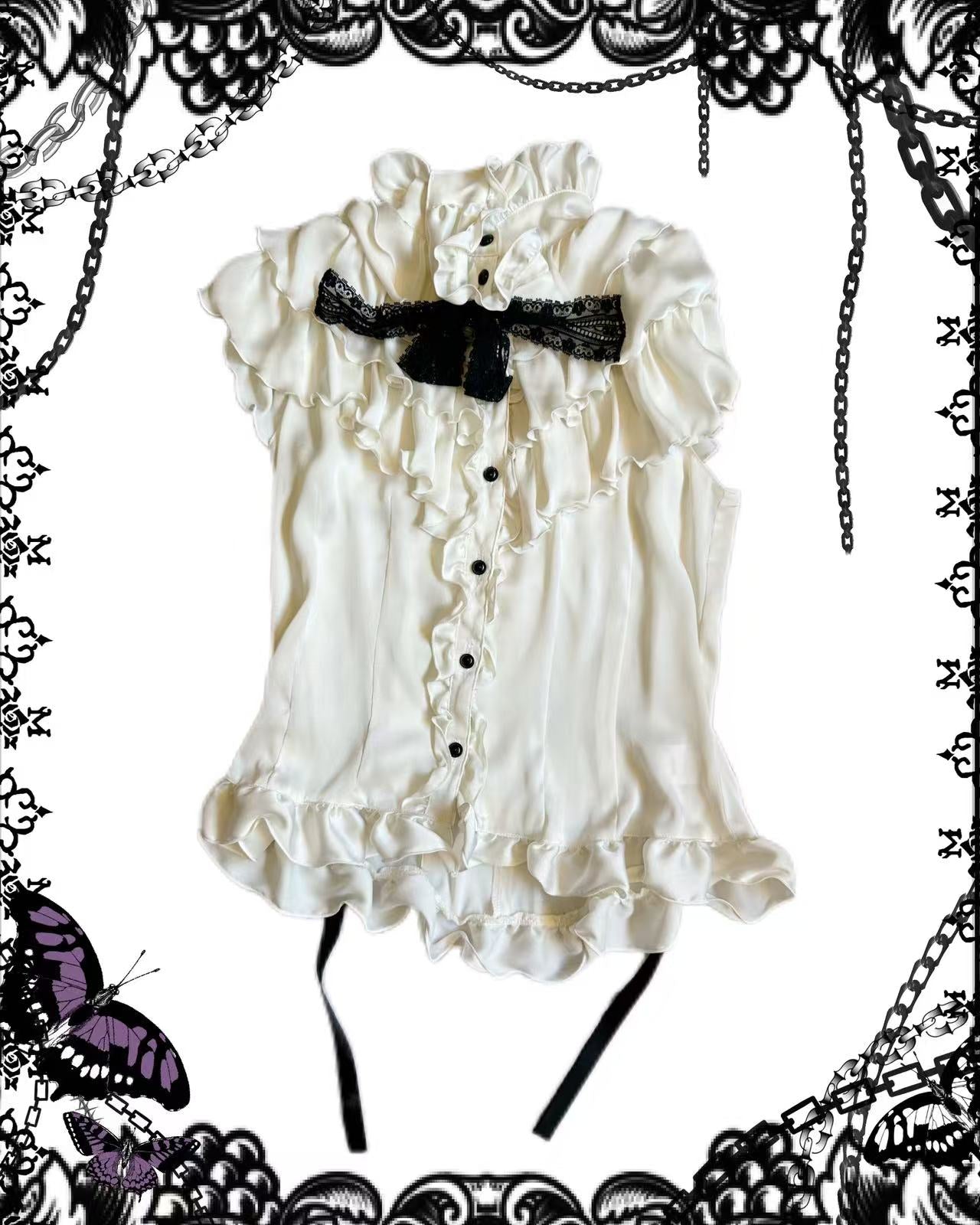 Marble Ruffle Button-Up with Choker