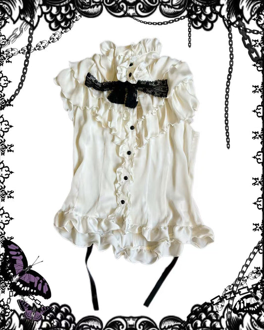 Marble Ruffle Button-Up with Choker