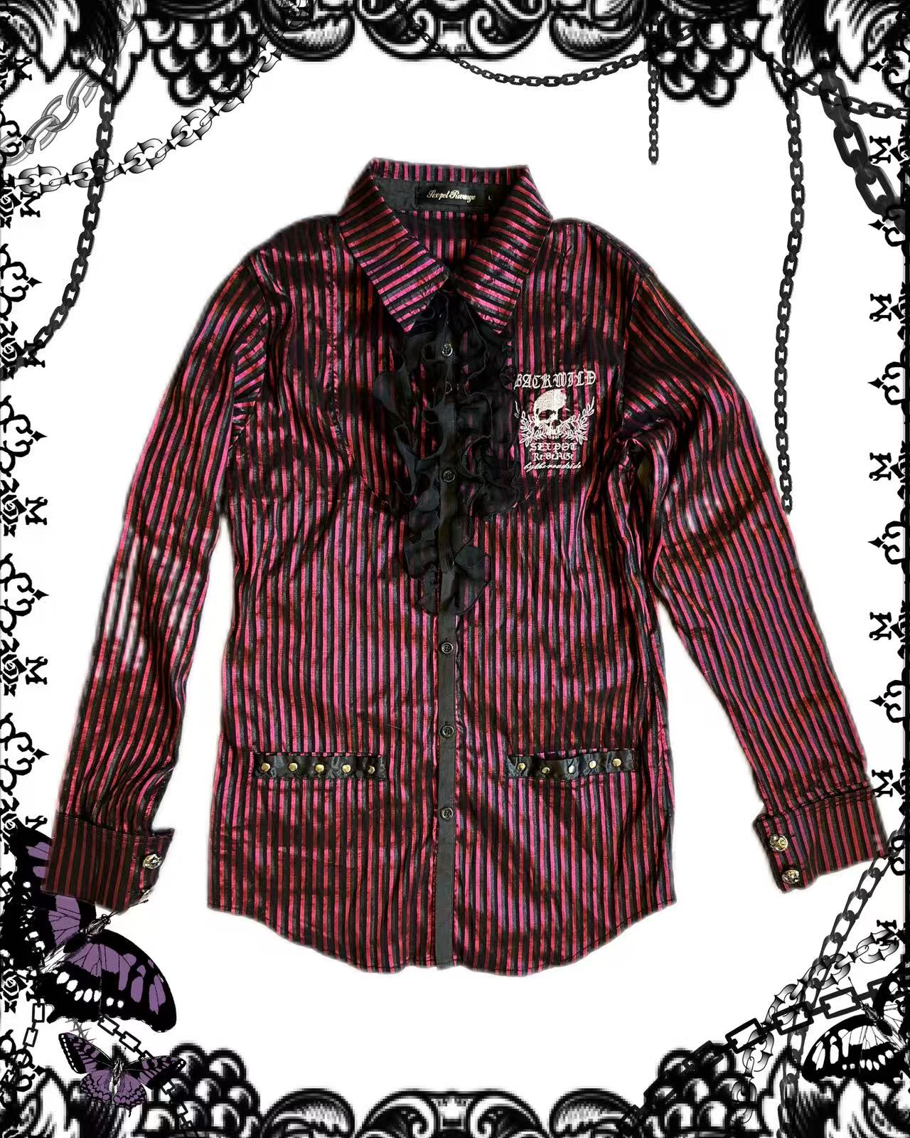 Sexpot Revenge Skull Print Stripe Button-Up