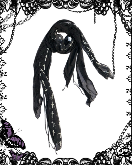 OZZ ON Cross Print Mesh Scarf
