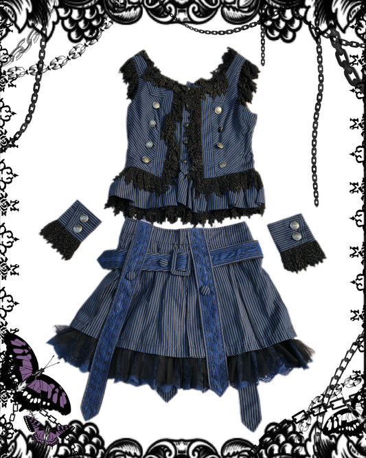 Algonquins Stripe Floral Lace Top and Skirt Set