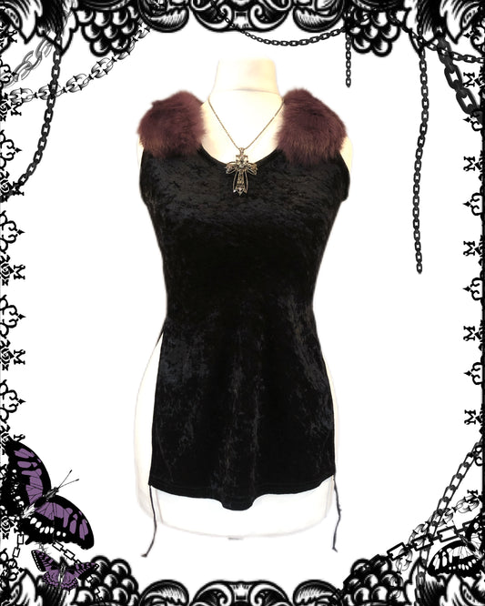 alice auaa Fur Collar Rhinestone Velvet Tank Top