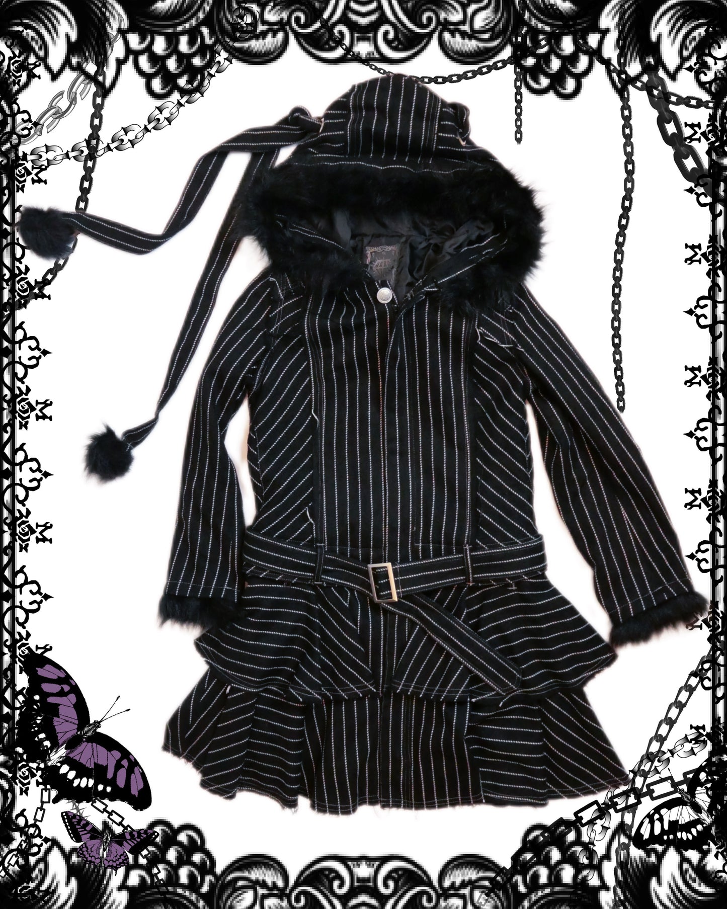 Algonquins Stripe Fur Hood Jacket Dress