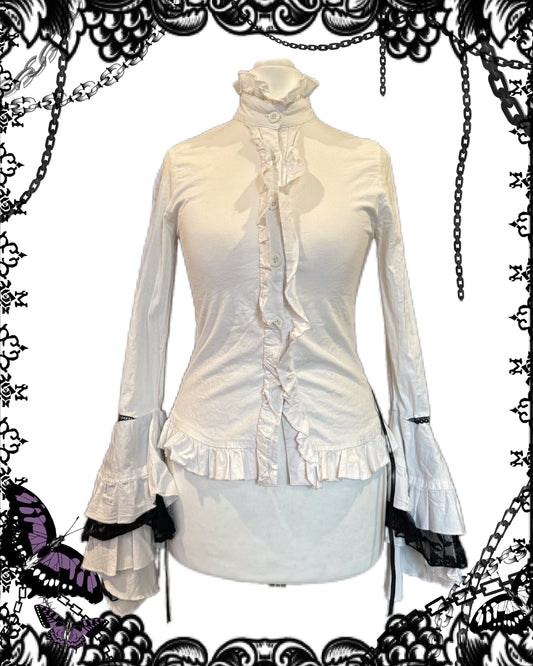 Drughoney Hime-Sleeves Ruffle Button-Up Top