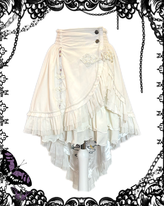 OZZ ON Knot Buckle Multi-Layers Floral Print Ruffle Skirt