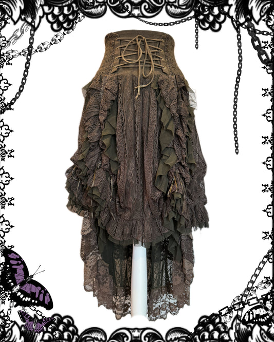 OZZ ON Multi-Layers Brown Ruffle Maxi Skirt
