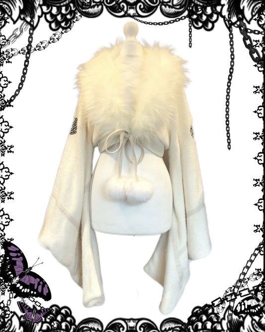 Qutie Frash Fur Collar Knit Kimono-Sleeves Jacket
