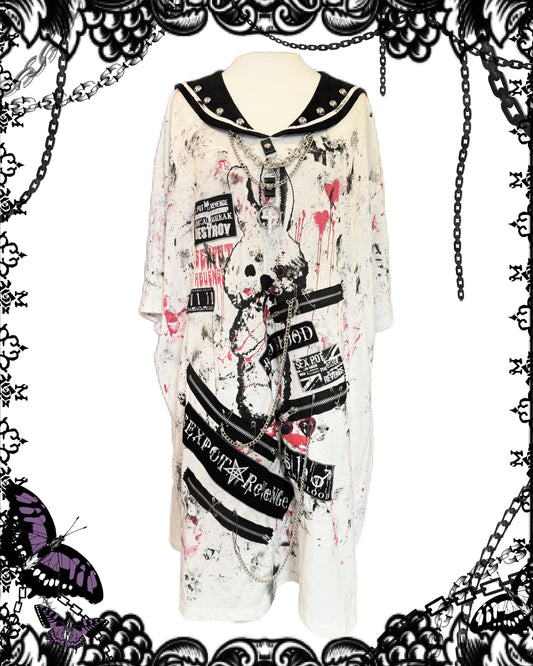 Sexpot Revenge Bunny Print Sailor Collar Oversize Dress